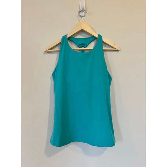 High Neck Teal Powersoft Workout Tank Shelf Bra Fitted Yoga Gym Athleisure - Picture 3 of 7